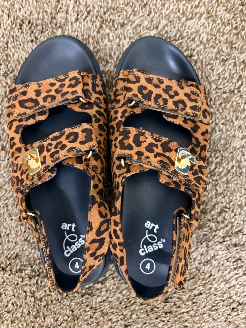 Girls Leopard Print Brown Sandals - Size 4